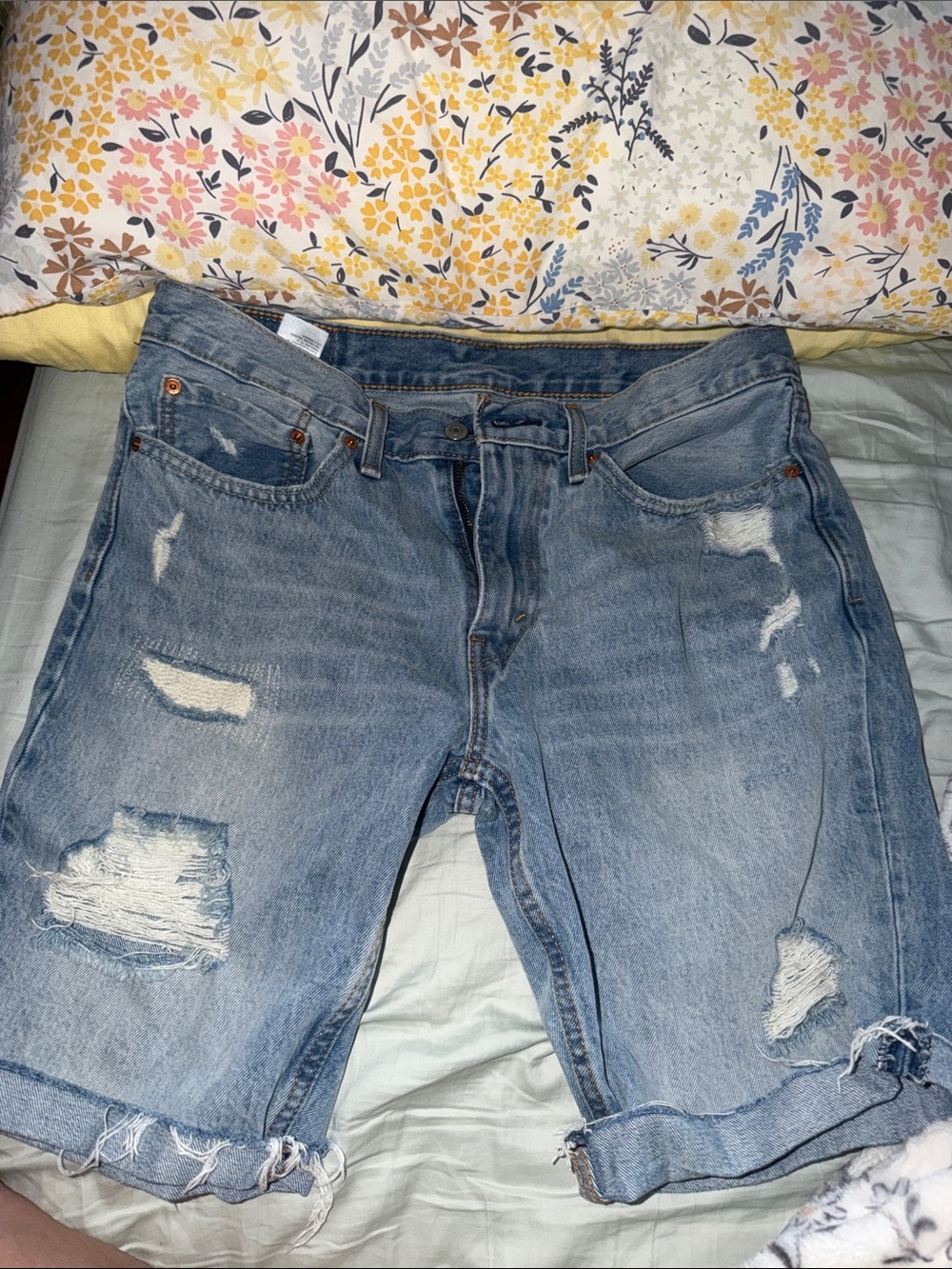 Classic Distressed Light Blue Denim Jean Shorts for Men